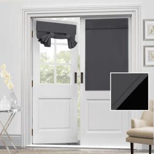 imageHVERSAILTEX 100 Blackout French Door Curtain Privacy French Door Blinds Light Blocking Curtain for Sliding Glass Door Thermal Insulated Tie Up Shade 26x68 Inches 1 Panel Natural SandCharcoal Grey