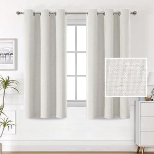 imageHVERSAILTEX 100 Blackout Linen Curtains Thermal Curtains for Living Room ampamp Bedroom Textured Burlap Curtains with Double Face Linen Grommet Top 52 x 84 Inch 2 Panels  Heather IvoryHeather Off White