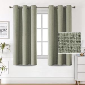 imageHVERSAILTEX 100 Blackout Linen Curtains Thermal Curtains for Living Room ampamp Bedroom Textured Burlap Curtains with Double Face Linen Grommet Top 52 x 84 Inch 2 Panels  Heather IvoryHeather Sage