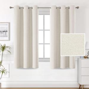 imageHVERSAILTEX 100 Blackout Linen Curtains Thermal Curtains for Living Room ampamp Bedroom Textured Burlap Curtains with Double Face Linen Grommet Top 52 x 84 Inch 2 Panels  Heather IvoryHeather Ivory