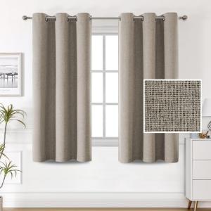 imageHVERSAILTEX 100 Blackout Linen Curtains Thermal Curtains for Living Room ampamp Bedroom Textured Burlap Curtains with Double Face Linen Grommet Top 52 x 84 Inch 2 Panels  Heather IvoryHeather Taupe