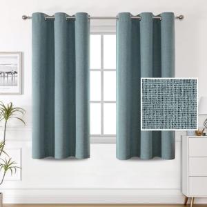 imageHVERSAILTEX 100 Blackout Linen Curtains Thermal Curtains for Living Room ampamp Bedroom Textured Burlap Curtains with Double Face Linen Grommet Top 52 x 84 Inch 2 Panels  Heather IvoryHeather Stone Blue