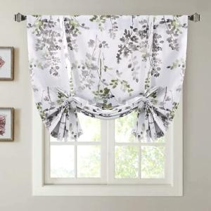 imageHVERSAILTEX Blackout Tie Up Curtain  Thermal Insulated Balloon for Small Window Adjustable Kitchen Rod Pocket Panel 42quot W x 45quot L Floral Pattern in Grey and SageGreySage