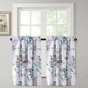 imageHVERSAILTEX Blackout Tie Up Curtain  Thermal Insulated Balloon for Small Window Adjustable Kitchen Rod Pocket Panel 42quot W x 45quot L Floral Pattern in Grey and SageGreyTurquoise