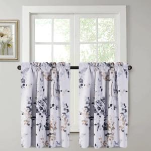 imageHVERSAILTEX Blackout Tie Up Curtain  Thermal Insulated Balloon for Small Window Adjustable Kitchen Rod Pocket Panel 42quot W x 45quot L Floral Pattern in Grey and SageBluestoneTaupe