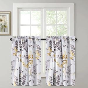 imageHVERSAILTEX Blackout Tie Up Curtain  Thermal Insulated Balloon for Small Window Adjustable Kitchen Rod Pocket Panel 42quot W x 45quot L Floral Pattern in Grey and SageGreyYellow