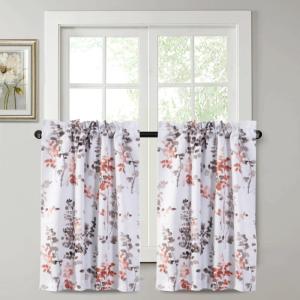imageHVERSAILTEX Blackout Tie Up Curtain  Thermal Insulated Balloon for Small Window Adjustable Kitchen Rod Pocket Panel 42quot W x 45quot L Floral Pattern in Grey and SageGreyCoral