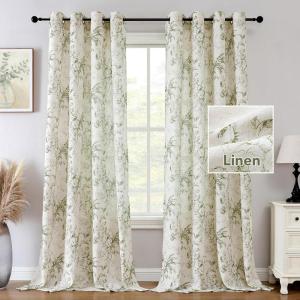 imageHVERSAILTEX Boho Floral Linen Curtains 84 inch Length 2 Panels Set Privacy Semi Sheer Light Filtering Curtains Grommet Farmhouse Vintage Curtain Print Pattern Drapes for Living Room GreenGreen