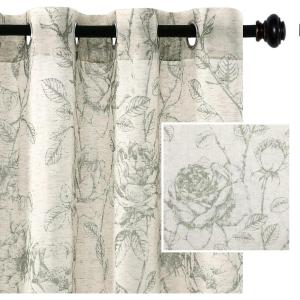 imageHVERSAILTEX Boho Floral Linen Curtains Semi Sheer Light Filtering Curtains Drapes 84 Inch Length 2 Panels Set Grommet Top Farmhouse Vintage Curtain Print Pattern Treatments for Bedroom BlackDesert Sage