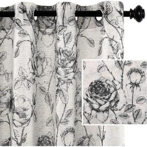 imageHVERSAILTEX Boho Floral Linen Curtains Semi Sheer Light Filtering Curtains Drapes 84 Inch Length 2 Panels Set Grommet Top Farmhouse Vintage Curtain Print Pattern Treatments for Bedroom BlackBlack