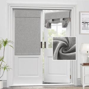 imageHVERSAILTEX French Door Curtains Linen Textured Privacy Door Blinds Kitchen Window Curtain Waterproof 26 X 40 Inch Room Darkening Curtains for Glass Door Tie Up Shade 1 Panel Heather Storm BlueHeather Grey