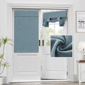imageHVERSAILTEX French Door Curtains Linen Textured Privacy Door Blinds Kitchen Window Curtain Waterproof 26 X 40 Inch Room Darkening Curtains for Glass Door Tie Up Shade 1 Panel Heather Storm BlueHeather Stone Blue