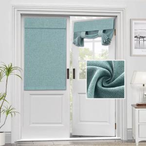 imageHVERSAILTEX French Door Curtains Linen Textured Privacy Door Blinds Kitchen Window Curtain Waterproof 26 X 40 Inch Room Darkening Curtains for Glass Door Tie Up Shade 1 Panel Heather Storm BlueHeather Aqua
