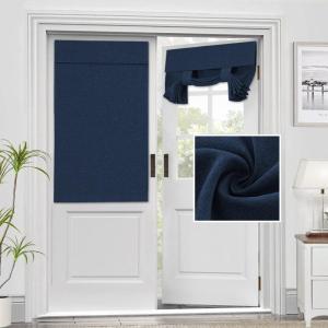 imageHVERSAILTEX French Door Curtains Linen Textured Privacy Door Blinds Kitchen Window Curtain Waterproof 26 X 40 Inch Room Darkening Curtains for Glass Door Tie Up Shade 1 Panel Heather Storm BlueHeather Navy