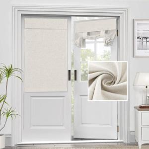 imageHVERSAILTEX French Door Curtains Linen Textured Privacy Door Blinds Kitchen Window Curtain Waterproof 26 X 40 Inch Room Darkening Curtains for Glass Door Tie Up Shade 1 Panel Heather Storm BlueHeather Ivory