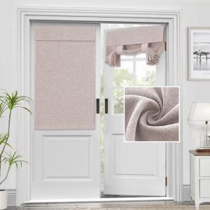 imageHVERSAILTEX French Door Curtains Linen Textured Privacy Door Blinds Kitchen Window Curtain Waterproof 26 X 40 Inch Room Darkening Curtains for Glass Door Tie Up Shade 1 Panel Heather Storm BlueHeather Sand