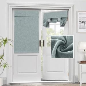 imageHVERSAILTEX French Door Curtains Linen Textured Privacy Door Blinds Kitchen Window Curtain Waterproof 26 X 40 Inch Room Darkening Curtains for Glass Door Tie Up Shade 1 Panel Heather Storm BlueHeather Aqua Gray