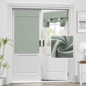 imageHVERSAILTEX French Door Curtains Linen Textured Privacy Door Blinds Kitchen Window Curtain Waterproof 26 X 40 Inch Room Darkening Curtains for Glass Door Tie Up Shade 1 Panel Heather Storm BlueHeather Sage
