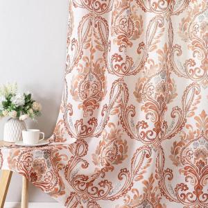 imageHVERSAILTEX Linen Curtains Damask Floral Natural Linen Textured Curtains for Living Room 84 Inch Length Drapes Vintage Floral Pattern Privacy Added Light Filtering MidCentury Style 2 Panels NavyTerry Red