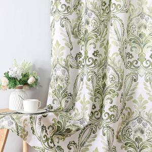 imageHVERSAILTEX Linen Curtains Damask Floral Natural Linen Textured Curtains for Living Room 84 Inch Length Drapes Vintage Floral Pattern Privacy Added Light Filtering MidCentury Style 2 Panels NavySage