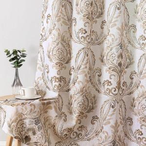 imageHVERSAILTEX Linen Curtains Damask Floral Natural Linen Textured Curtains for Living Room 84 Inch Length Drapes Vintage Floral Pattern Privacy Added Light Filtering MidCentury Style 2 Panels NavyTaupe