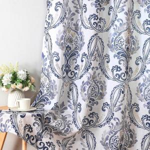 imageHVERSAILTEX Linen Curtains Damask Floral Natural Linen Textured Curtains for Living Room 84 Inch Length Drapes Vintage Floral Pattern Privacy Added Light Filtering MidCentury Style 2 Panels NavyNavy