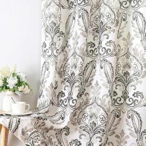imageHVERSAILTEX Linen Curtains Damask Floral Natural Linen Textured Curtains for Living Room 84 Inch Length Drapes Vintage Floral Pattern Privacy Added Light Filtering MidCentury Style 2 Panels NavyGrey