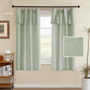 imageHVERSAILTEX Linen Curtains with Valance 84 Inch Length for Living Room Boho Window Curtain Drapes 2 Panels Set for Farmhouse SemiSheer Treatments Rod PocketRing Top for Bedroom 52 x 84 Inch LinenGreen Bay