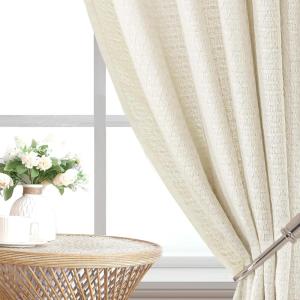 imageHVERSAILTEX Linen Farmhouse Curtains for Living Room Bedroom 84 Inches Long Birch Off White Neutral Boho Curtain Light Filtering Back Tab Curtains Drapes 2 Panels Set Border with TrimmingsCream