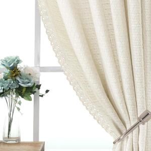 imageHVERSAILTEX Linen Farmhouse Curtains for Living Room Bedroom 84 Inches Long Birch Off White Neutral Boho Curtain Light Filtering Back Tab Curtains Drapes 2 Panels Set Border with TrimmingsCream Border With Trimmings