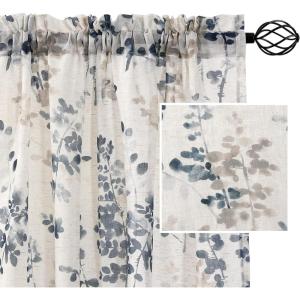 imageHVERSAILTEX Linen Sheer Curtains for Living Room Curtains 63 Inches Long Light Filtering Rod Pocket Window Sheer Linen Curtains for Bedroom 2 Panels Classical Floral Printing Bluestone and TaupeBluestoneTaupe