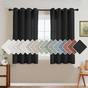 imageHVERSAILTEX Natural Linen Grommet Curtains 84 Inch Length for Living Room 2 Panel Drape Semi Sheer Neutral Country Rustic Farmhouse Boho Curtain Bedroom Muslin Look Light Filtering Heathered NaturalHeather Black
