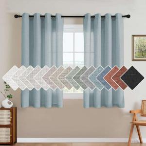 imageHVERSAILTEX Natural Linen Grommet Curtains 84 Inch Length for Living Room 2 Panel Drape Semi Sheer Neutral Country Rustic Farmhouse Boho Curtain Bedroom Muslin Look Light Filtering Heathered NaturalCloud Blue