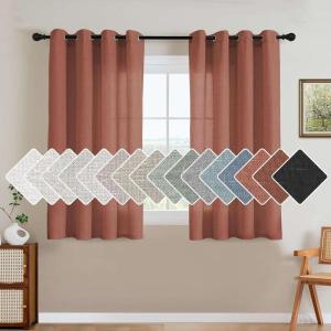 imageHVERSAILTEX Natural Linen Grommet Curtains 84 Inch Length for Living Room 2 Panel Drape Semi Sheer Neutral Country Rustic Farmhouse Boho Curtain Bedroom Muslin Look Light Filtering Heathered NaturalRust