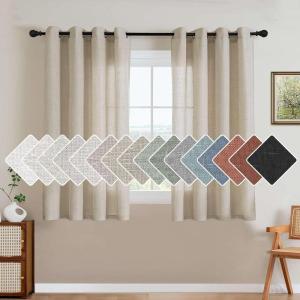 imageHVERSAILTEX Natural Linen Grommet Curtains 84 Inch Length for Living Room 2 Panel Drape Semi Sheer Neutral Country Rustic Farmhouse Boho Curtain Bedroom Muslin Look Light Filtering Heathered NaturalCastle Wall