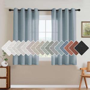 imageHVERSAILTEX Natural Linen Grommet Curtains 84 Inch Length for Living Room 2 Panel Drape Semi Sheer Neutral Country Rustic Farmhouse Boho Curtain Bedroom Muslin Look Light Filtering Heathered NaturalStone Blue