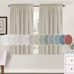 imageHVERSAILTEX Natural Linen Rod Pocket Curtains 84 Inch Length for Living Room 2 Panel Pocket Drape Semi Sheer Neutral Country Rustic Farmhouse Boho Curtain Bedroom Light Filtering Heathered NaturalCastle Wall