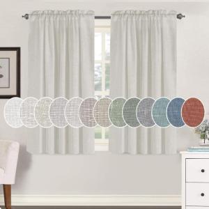 imageHVERSAILTEX Natural Linen Rod Pocket Curtains 84 Inch Length for Living Room 2 Panel Pocket Drape Semi Sheer Neutral Country Rustic Farmhouse Boho Curtain Bedroom Light Filtering Heathered NaturalPale Oak