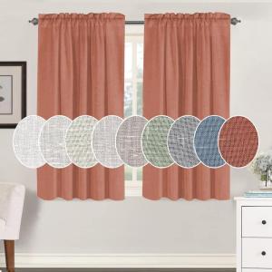 imageHVERSAILTEX Natural Linen Rod Pocket Curtains 84 Inch Length for Living Room 2 Panel Pocket Drape Semi Sheer Neutral Country Rustic Farmhouse Boho Curtain Bedroom Light Filtering Heathered NaturalTerracotta