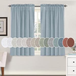 imageHVERSAILTEX Natural Linen Rod Pocket Curtains 84 Inch Length for Living Room 2 Panel Pocket Drape Semi Sheer Neutral Country Rustic Farmhouse Boho Curtain Bedroom Light Filtering Heathered NaturalStone Blue