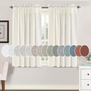 imageHVERSAILTEX Natural Linen Rod Pocket Curtains 84 Inch Length for Living Room 2 Panel Pocket Drape Semi Sheer Neutral Country Rustic Farmhouse Boho Curtain Bedroom Light Filtering Heathered NaturalIvory