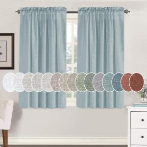 imageHVERSAILTEX Natural Linen Rod Pocket Curtains 84 Inch Length for Living Room 2 Panel Pocket Drape Semi Sheer Neutral Country Rustic Farmhouse Boho Curtain Bedroom Light Filtering Heathered NaturalCloud Blue