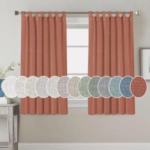 imageHVERSAILTEX Natural Linen Tab Top Curtains 84 Inch Length for Living Room 2 Panel Drape Semi Sheer Neutral Country Rustic Farmhouse Boho Curtain Bedroom Muslin Look Light Filtering Heathered NaturalTerracotta