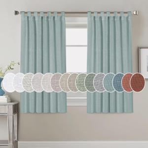 imageHVERSAILTEX Natural Linen Tab Top Curtains 84 Inch Length for Living Room 2 Panel Drape Semi Sheer Neutral Country Rustic Farmhouse Boho Curtain Bedroom Muslin Look Light Filtering Heathered NaturalCloud Blue