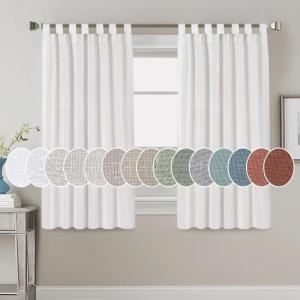 imageHVERSAILTEX Natural Linen Tab Top Curtains 84 Inch Length for Living Room 2 Panel Drape Semi Sheer Neutral Country Rustic Farmhouse Boho Curtain Bedroom Muslin Look Light Filtering Heathered NaturalHeathered White