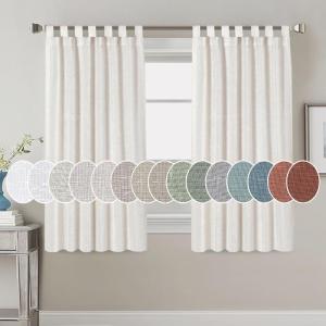 imageHVERSAILTEX Natural Linen Tab Top Curtains 84 Inch Length for Living Room 2 Panel Drape Semi Sheer Neutral Country Rustic Farmhouse Boho Curtain Bedroom Muslin Look Light Filtering Heathered NaturalHeathered Natural