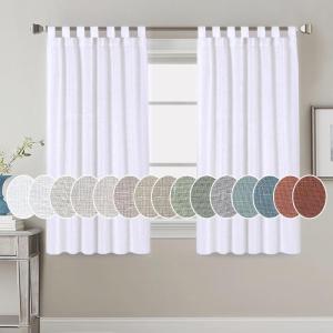 imageHVERSAILTEX Natural Linen Tab Top Curtains 84 Inch Length for Living Room 2 Panel Drape Semi Sheer Neutral Country Rustic Farmhouse Boho Curtain Bedroom Muslin Look Light Filtering Heathered NaturalBright White