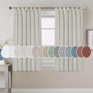 imageHVERSAILTEX Natural Linen Tab Top Curtains 84 Inch Length for Living Room 2 Panel Drape Semi Sheer Neutral Country Rustic Farmhouse Boho Curtain Bedroom Muslin Look Light Filtering Heathered NaturalPale Oak