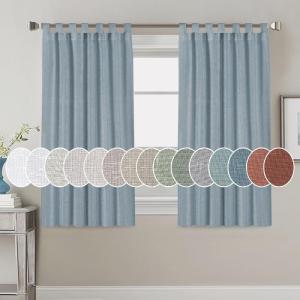 imageHVERSAILTEX Natural Linen Tab Top Curtains 84 Inch Length for Living Room 2 Panel Drape Semi Sheer Neutral Country Rustic Farmhouse Boho Curtain Bedroom Muslin Look Light Filtering Heathered NaturalStone Blue