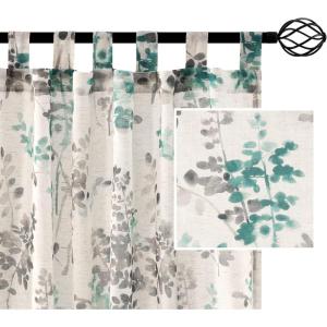 imageHVERSAILTEX Sheer Linen Curtains 84 Inch Long Semi Sheer Curtains Draperies for Living RoomBedroom Vintage Classical Floral Printing Window Treatment Grommet 2 Panels Yellow and TaupeTab Top  TurquoiseTaupe